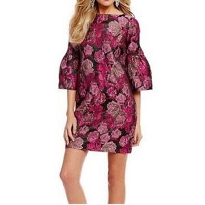 Belle Badgley Mischka Size 6 Brocade Pink Black Sparkle Floral Shift Dress